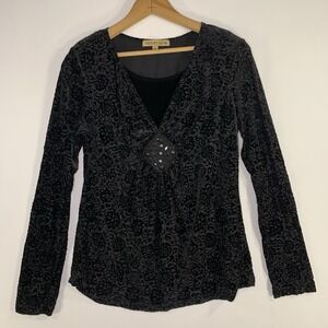 VTG Womens Babydoll Velvet Burnout Top Small Black Whimsigoth Layered Jeweled